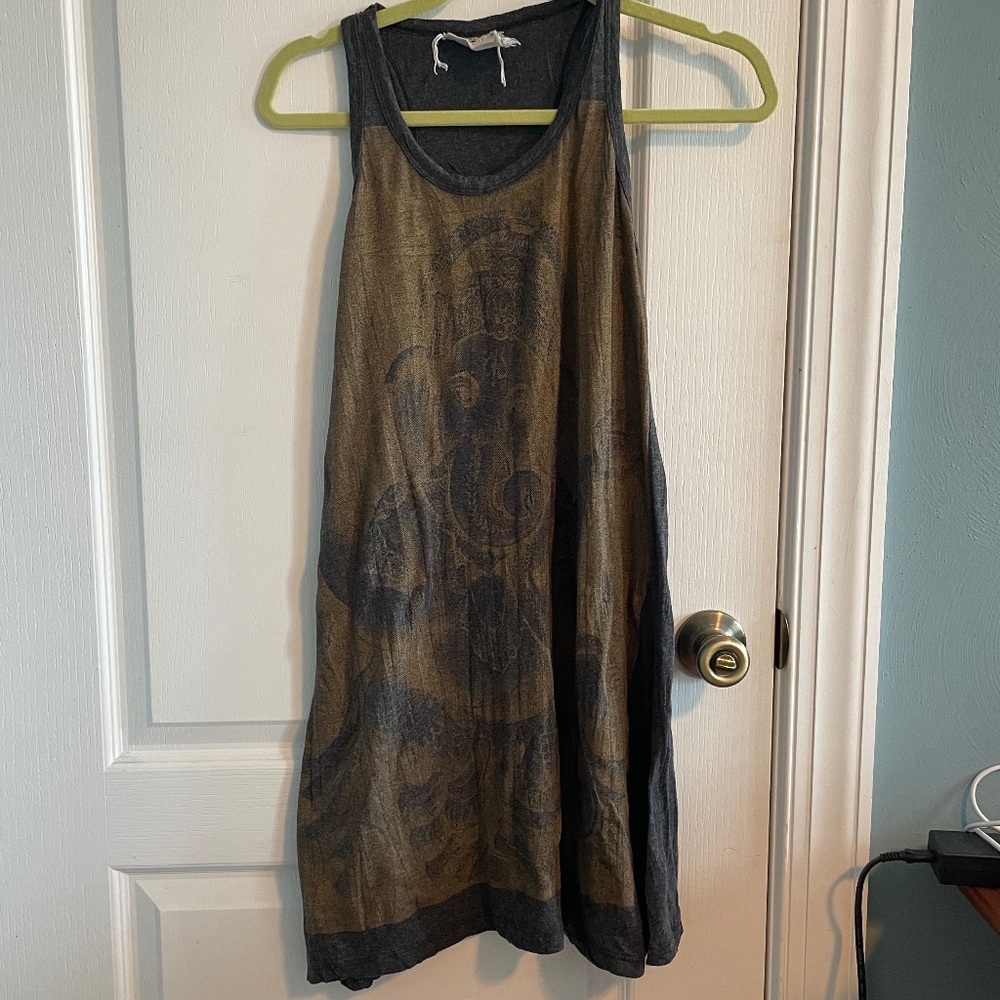 Charcoal Racerback Tank Dress with Screenprinted Ganesha